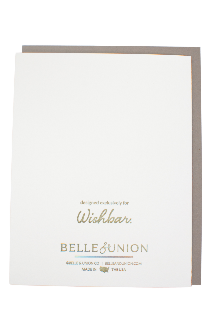 Back of the card. Designed exclusively for Wishbar. Belle and Union. 