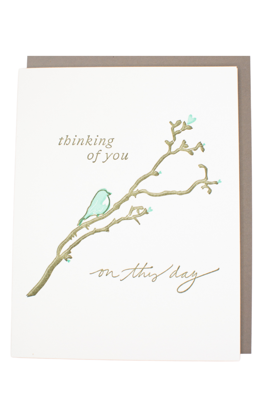 A small blue bird perched on a tree. The text says Thinking of You on This Day.